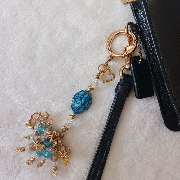 Artisan Handcrafted Handmade Gold Turquoise Charm Purse Jewelry Handbag Keychain - Picture 14 of 16